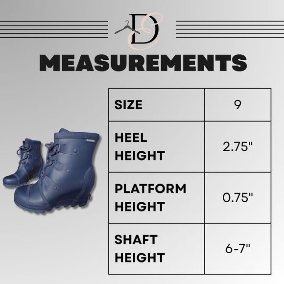 NWOT SOREL Joan Rain Ankle Wedge Boot Navy Blue Rubber Waterproof Women's Size 9 - Picture 15 of 16